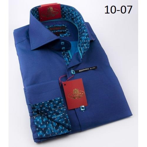 Axxess Dark Blue Handpick Stitching 100% Cotton Modern Fit Dress Shirt 10-07